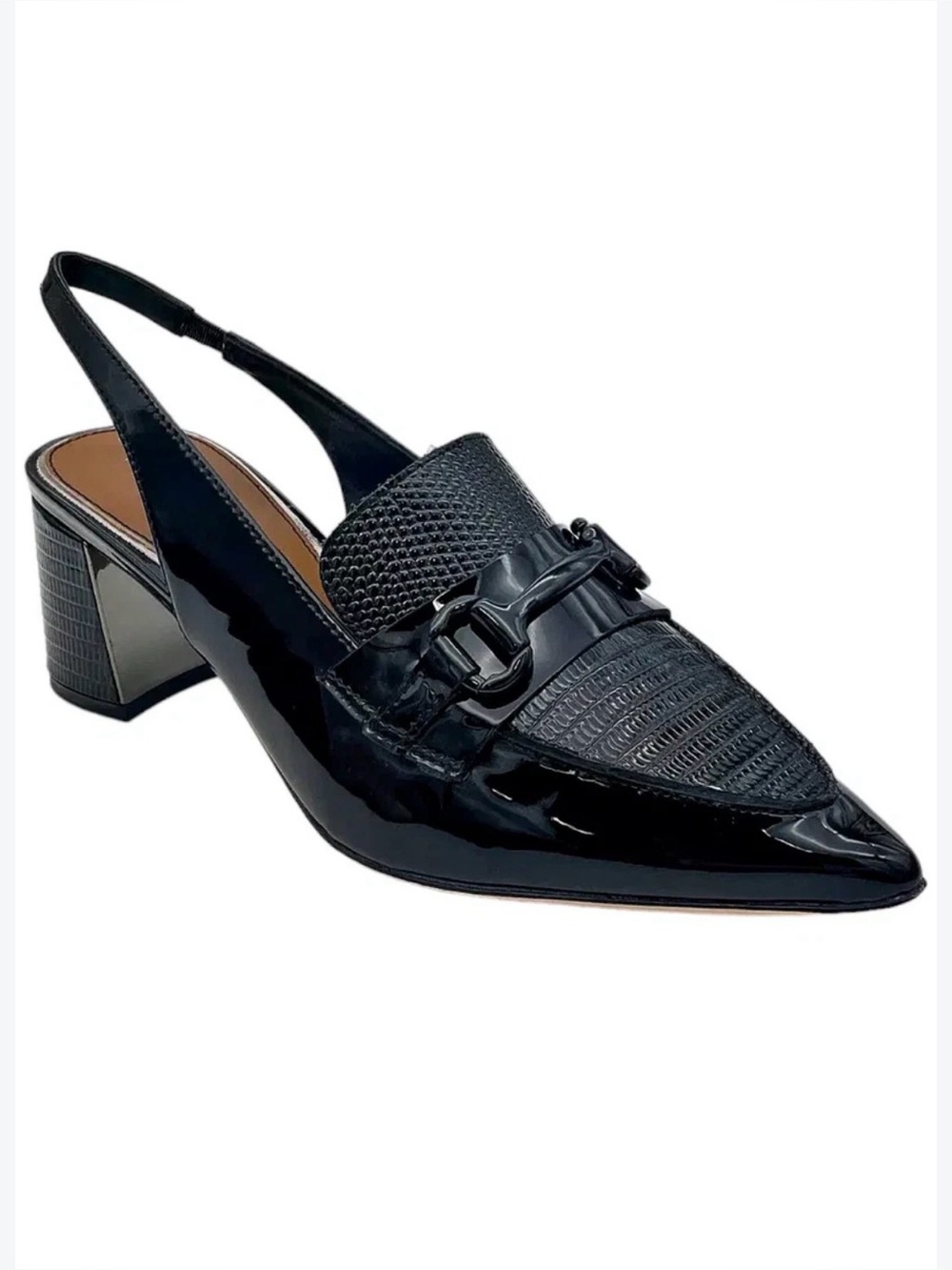 Donald Pliner Saige Loafer Slingback Pumps Women 8.5 Black Patent Leather Heels